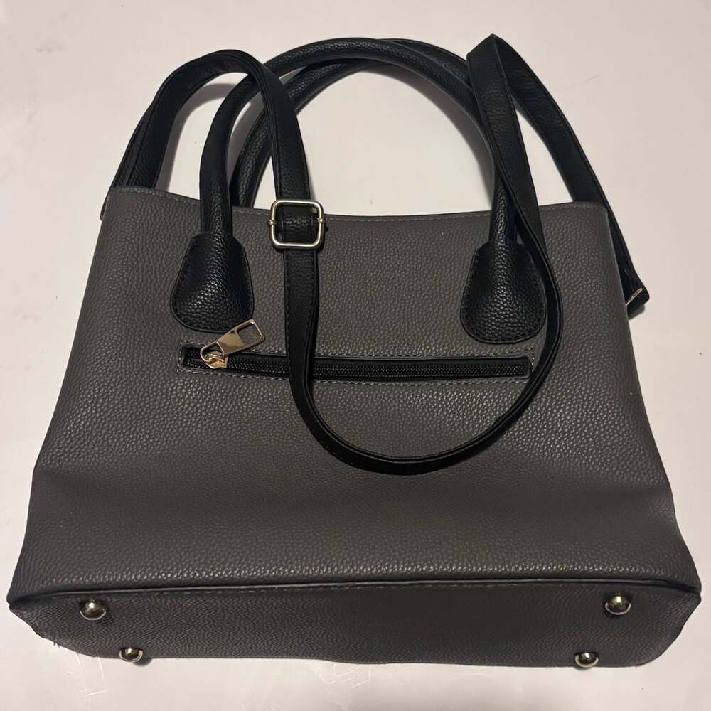 Women's Grey and Black Textured Tote Satchel Crossbody Handbag